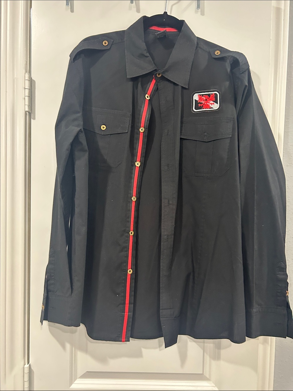 Avirex Black Field Jacket Shirt with Red Trim and Patch